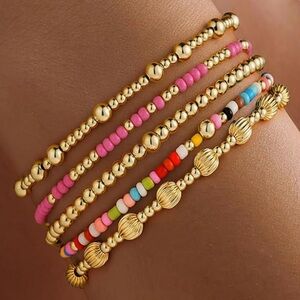Gold and Multicolor Beaded Bracelet Set